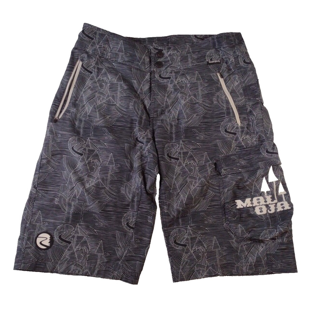 Maloja Mens Size L Mountain Bike Shorts Gray Geometric Forest Print Cargo